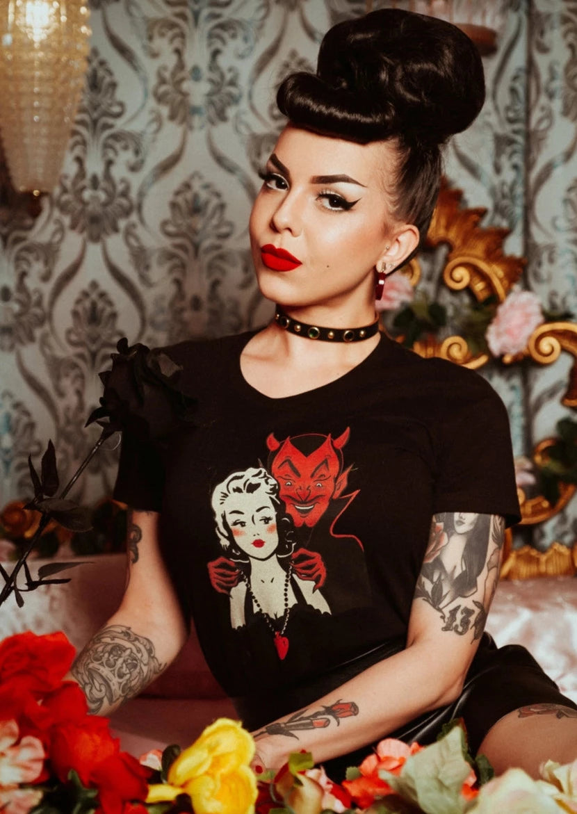 Deal with the Devil T-Shirt by Mischief Made Graphic T-Shirt Round Neck Polyester