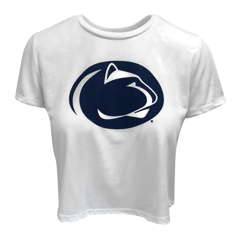 Ladies Penn State Flowy Cropped T-shirt Notch Collar Peter Pan Collar Cowl Neck