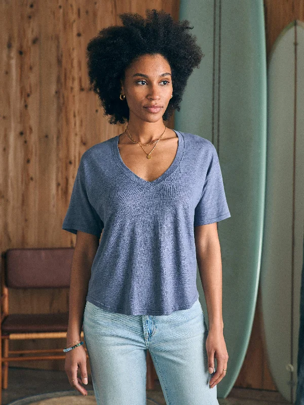 Oceanside Linen V-Neck Tee - Folkstone Layered Multi-layer Single Layer