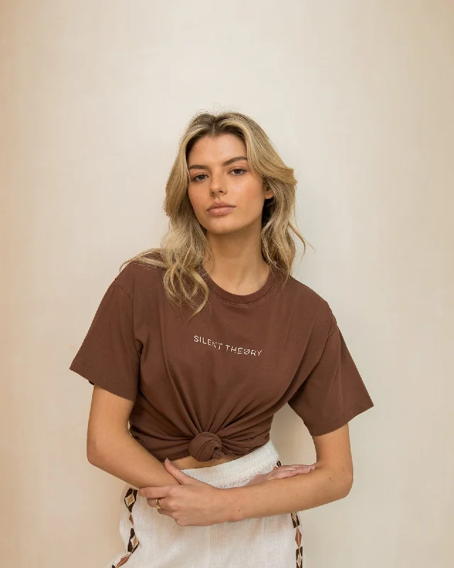 Logo Tee Brown Silk Blend Satin Velvet