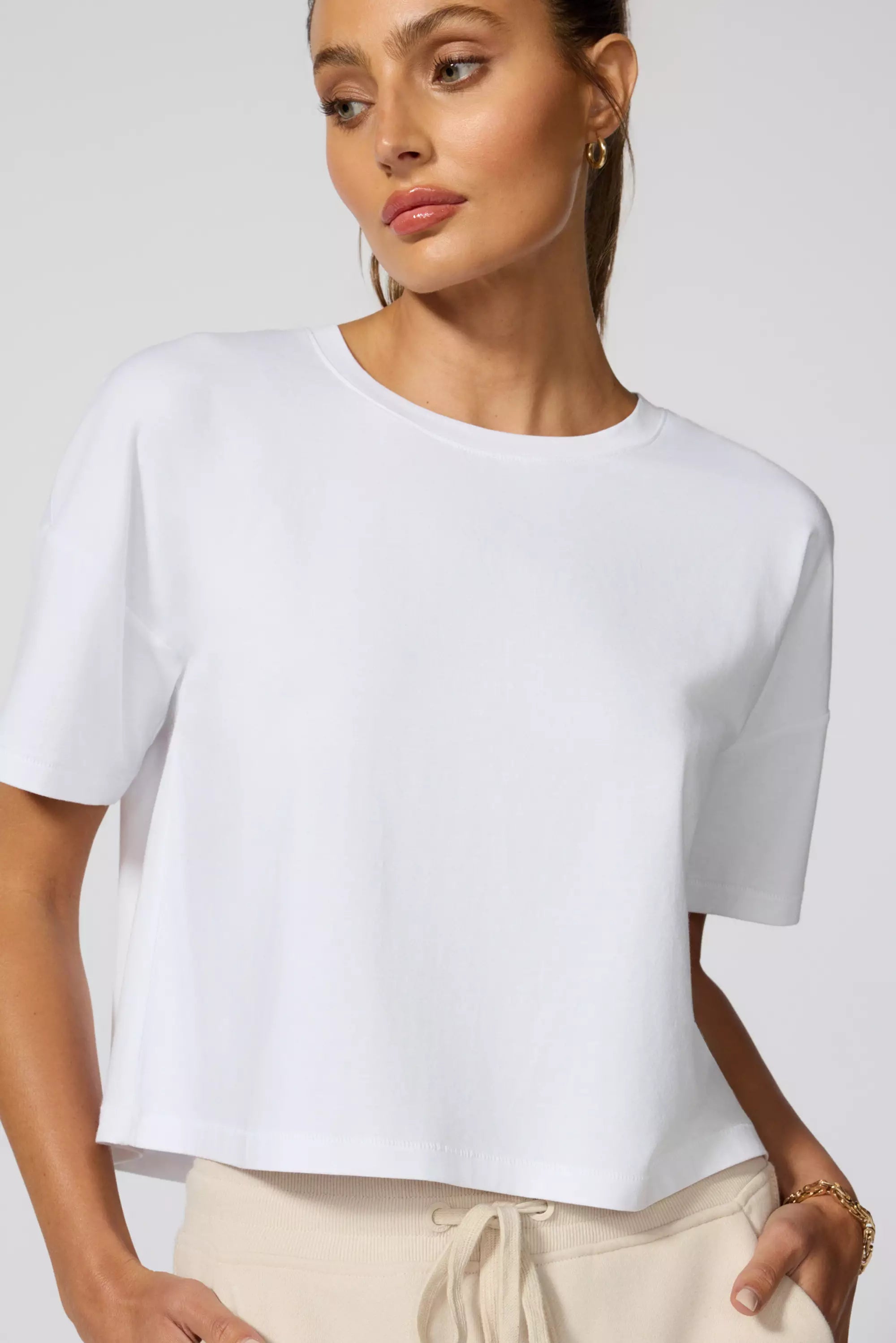 Pima Cotton Boyfriend Tee - White Notch Collar Peter Pan Collar Cowl Neck