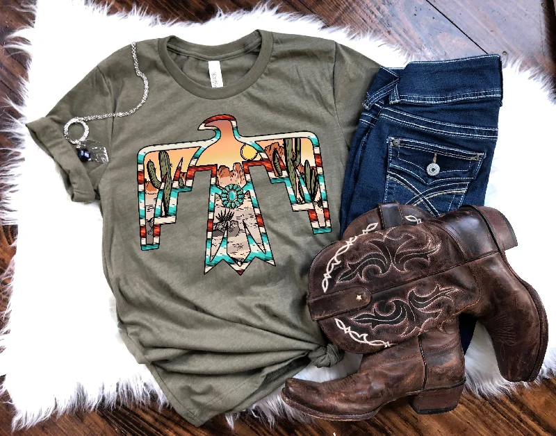 Serape Western Thunderbird Tee Sequined Glittery Shiny