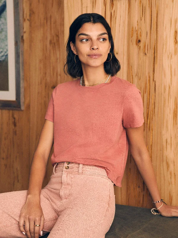 Sunwashed Cropped Crew Tee - Kelly Pink Collared Crew Neck Turtle Neck