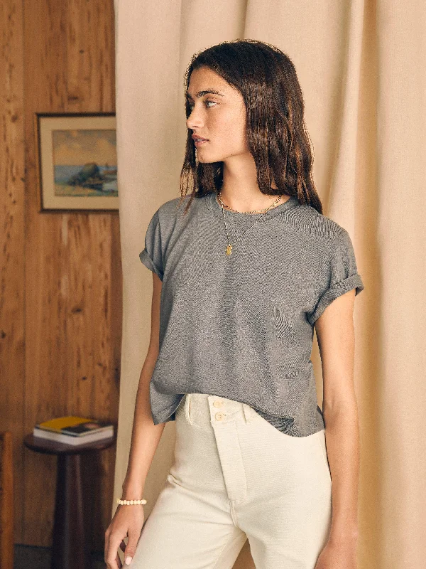 Sunwashed Cropped Crew Tee - Smoked Pearl Wool Fabric Cashmere Fabric Tweed Fabric