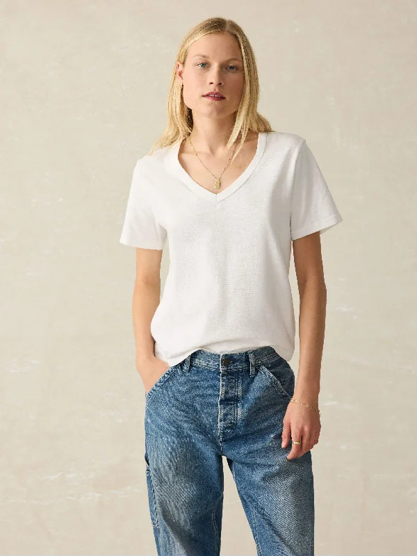 Sunwashed V-Neck Tee - White Notch Collar Peter Pan Collar Cowl Neck