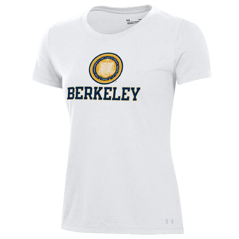 U.C. Berkeley arch & multi color seal women's Under Armour  T-Shirt-White Jersey Fabric Tulle Fabric Batik Fabric