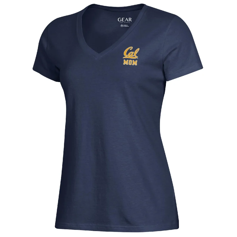 U.C. Berkeley Cal Mom Gear relaxed fit T-Shirt with Cal Mom on the left chest and The Bear mascot on the back-Navy Terry Blend Velvet Blend Canvas Blend