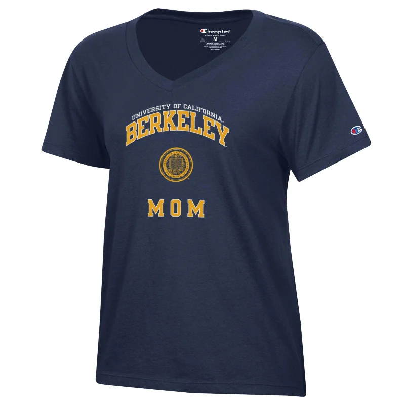 U.C. Berkeley Cal Mon double arch T-Shirt-Navy Collared Crew Neck Turtle Neck