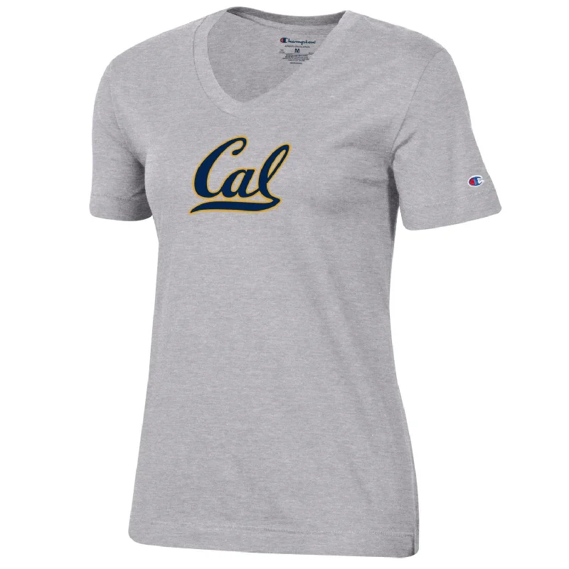 U.C. Berkeley Bears bold script Cal Champion women's T-Shirt-Gray Hooded Caped Shawl Collar