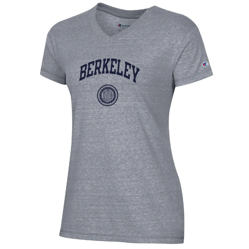 U.C. Berkeley Cal Champion Triumph V-Neck T-Shirt-Gray Thin T-Shirt Open Front Quick Dry