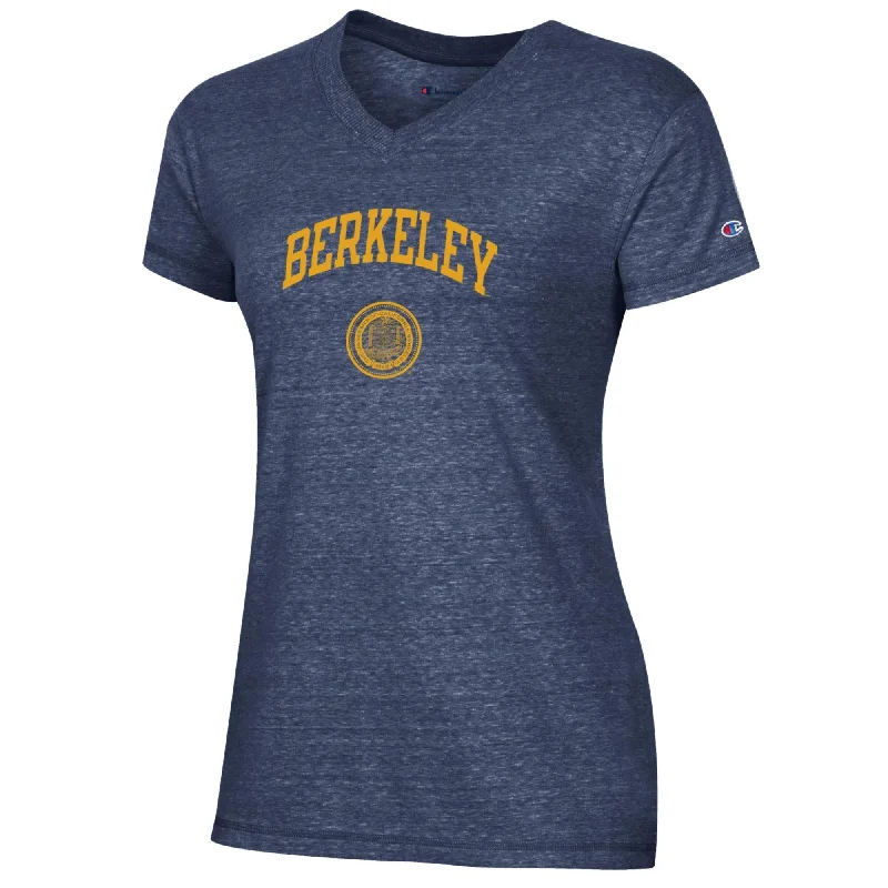 U.C. Berkeley Cal Champion Triumph V-Neck T-Shirt-Navy Lace Blend Ribbed Blend Corduroy Blend