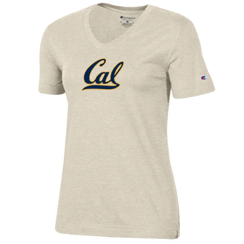 U.C. Berkeley Cal Champion women's V-Neck T-Shirt-Grey Real Fur Shearling Chenille