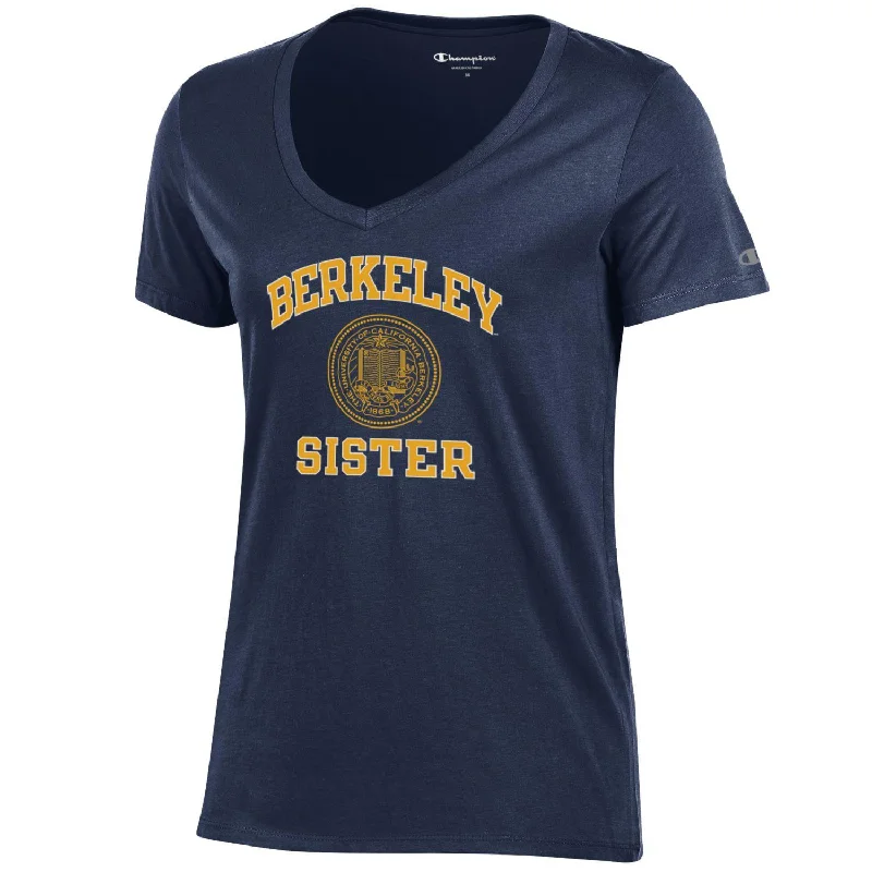 U.C. Berkeley Cal sister v-neck T-Shirt-Navy Cashmere Blend Cotton Blend Poly Blend