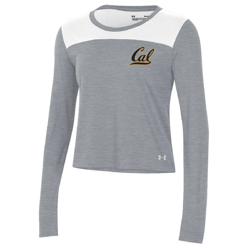 U.C. Berkeley Cal Under Armour Women's Long Sleeve T-Shirt-Grey Mesh Fabric Canvas Fabric Denim Fabric