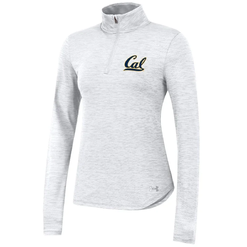 U.C. Berkeley Cal women's Under Armour vent tech dry performance 1/4 zip shirt-White Zippered Buttoned Snapped