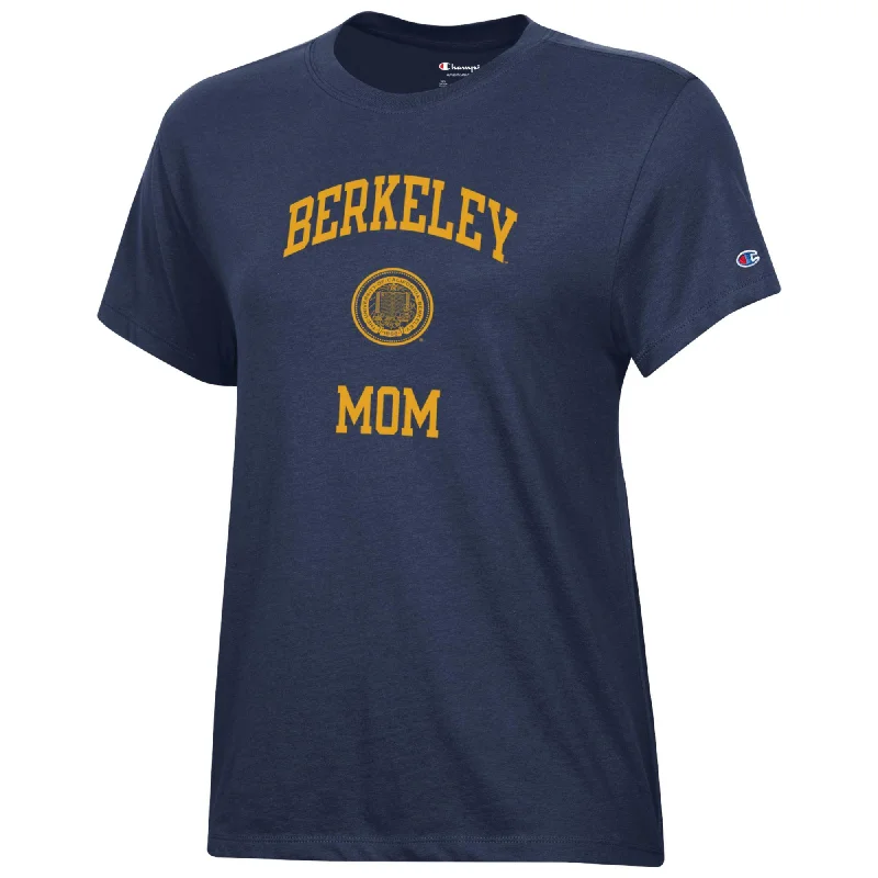 U.C. Berkeley Mom and seal Champion women's Crew-Neck T-Shirt-Navy V-Neck T-Shirt Long Sleeve Cotton