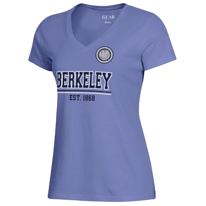 UC Berkeley Cal women's V-Neck relaxed T-Shirt with the school seal -Lavender Basic T-Shirt Crew Neck Short Sleeve