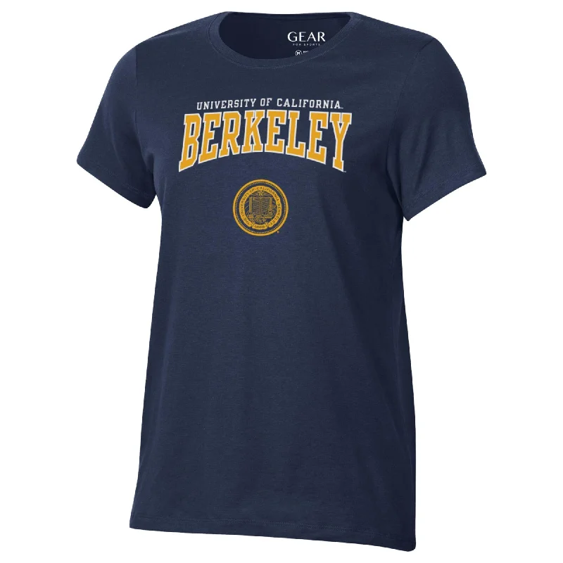 UC Berkeley  women's crew neck flat top and seal T-Shirt-Navy Mesh Fabric Canvas Fabric Denim Fabric