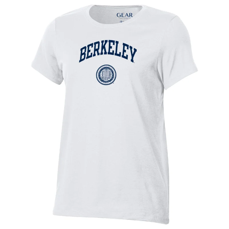 UC Berkeley  women's crew neck Berkeley arch and seal T-Shirt-White Fleece Fabric Down Fabric Feather Fabric