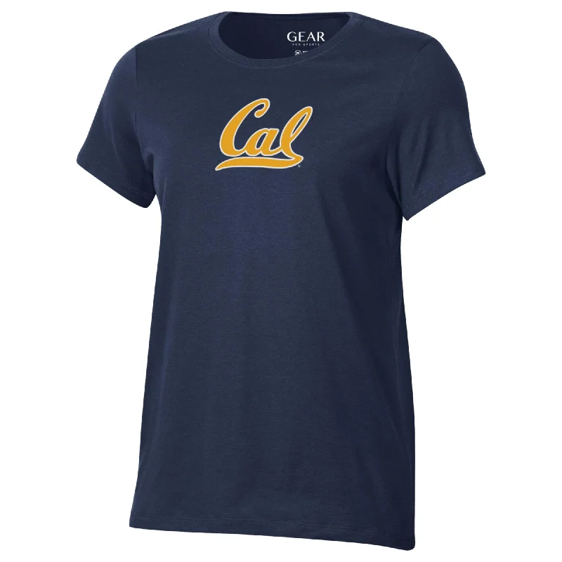 UC Berkeley  Bold Cal women's crew neck T-Shirt Navy Mesh Blend Leather Blend Suede Blend