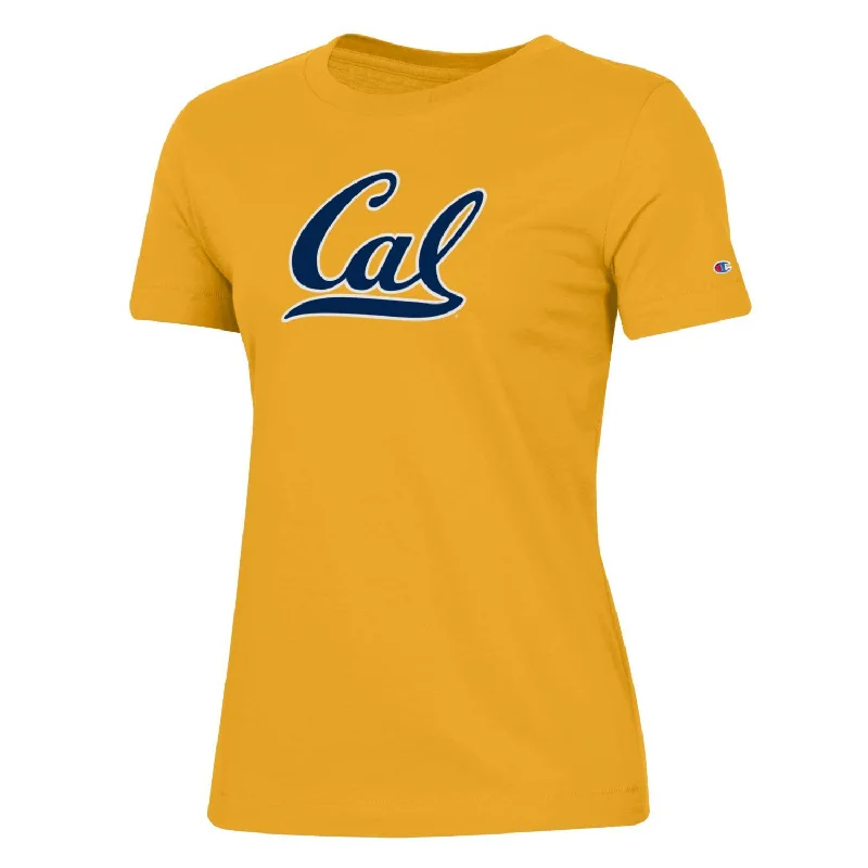 University of California Berkeley bold Cal Champion women's crew-neck T-Shirt-Gold Fleece Nylon Spandex