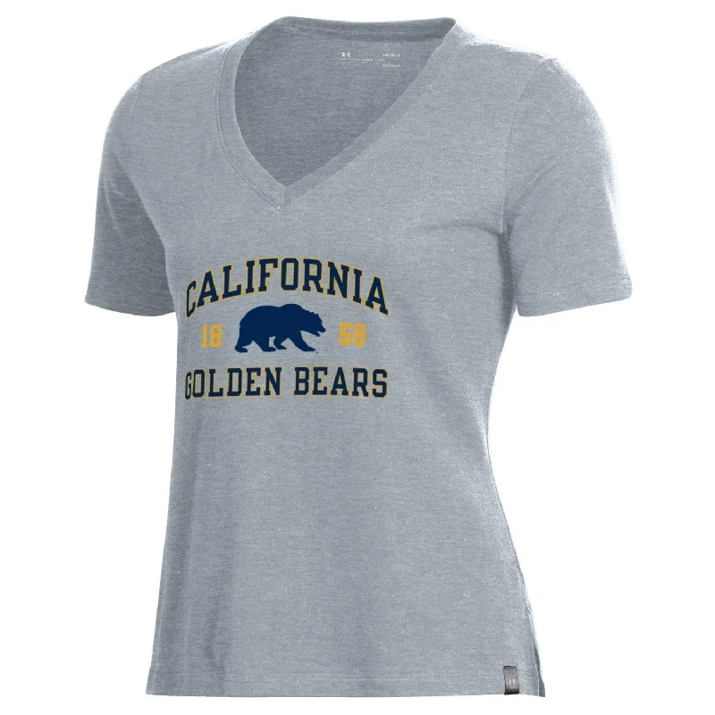 University of California Berkeley Cal Golden Bears Under Armour T-Shirt-Gray V-Neck T-Shirt Long Sleeve Cotton