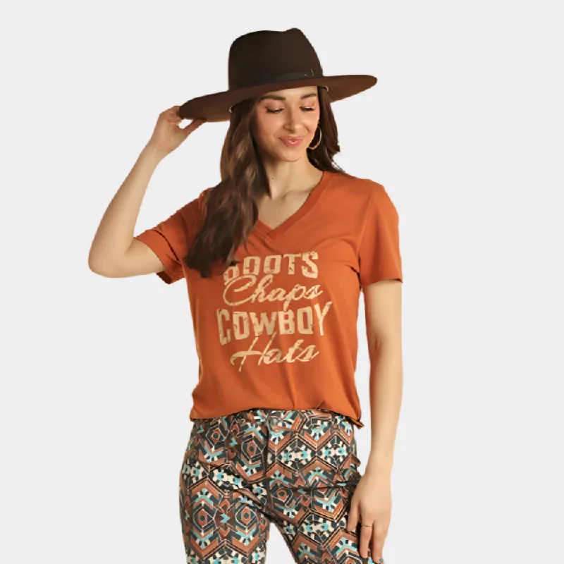 Rock and Roll Denim Cowboy Graphic Tee Shirt Asymmetrical Pockets Print