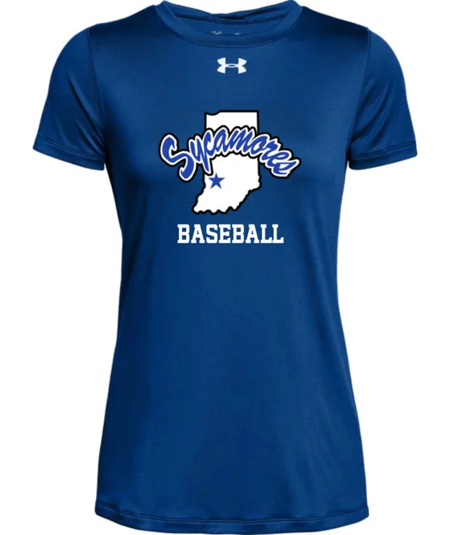 Women's Indiana State Sycamores Baseball Under Armour® Tech Tee Graphic T-Shirt Round Neck Polyester