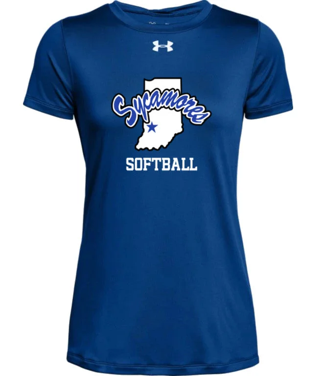 Women's Indiana State Sycamores Softball Under Armour® Tech Tee Denim Fabric Leather Fabric Suede Fabric