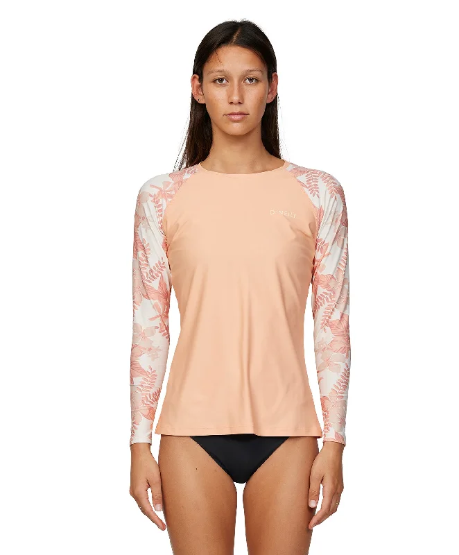 Women's Salina LS UV Tee Rash Vest - Peach Boxy Fit Fitted Loose