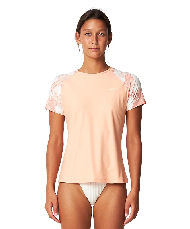 Women's Salina SS Surf Tee Rash Vest - Peach Handmade Hand-knitted Hand-woven