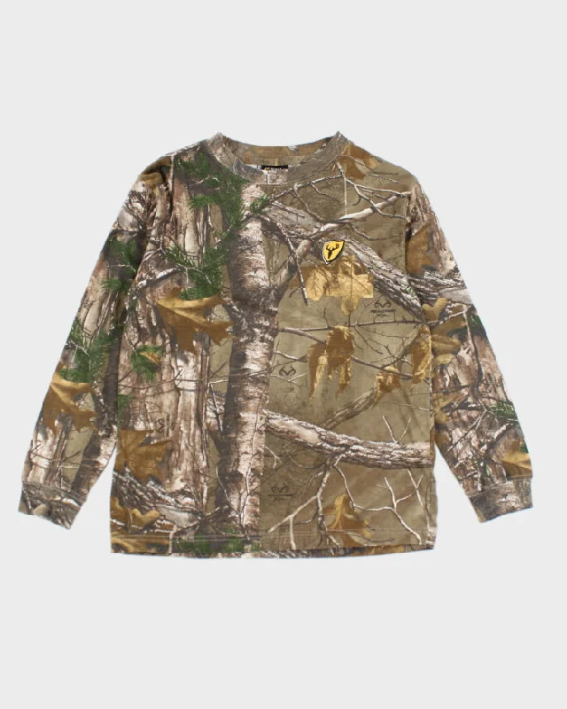 Y2k 00s Realtree Camouflage n Long Sleeve T-shirt - Youth XL Zippered Front Buttoned Front Snap Front