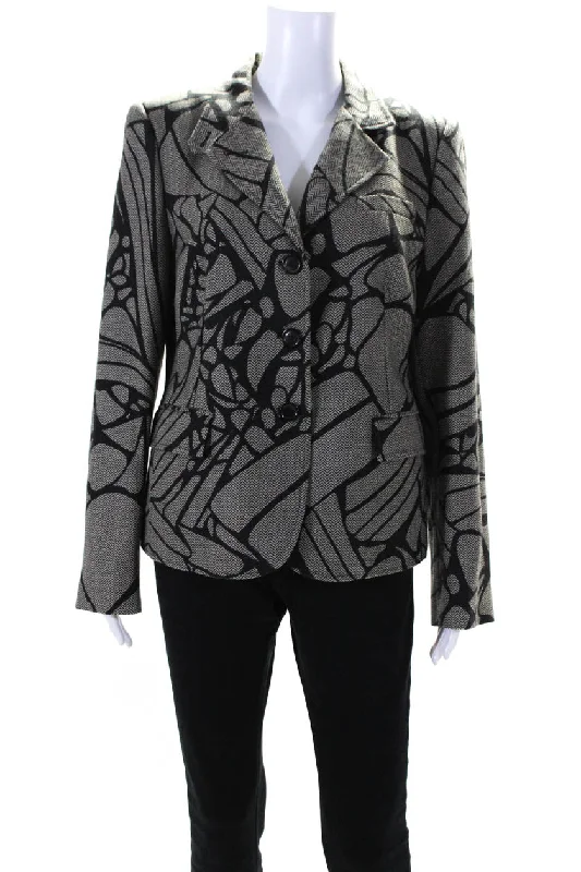 Armani Collezioni Womens Printed Herringbone Blazer Jacket Black Beige Insulated Jacket Fitted Jacket Loose Jacket