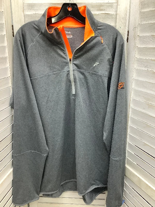 Athletic Jacket By Fila In Grey & Orange, Size: Xxl Satin Fabric Silk Fabric Chiffon Fabric