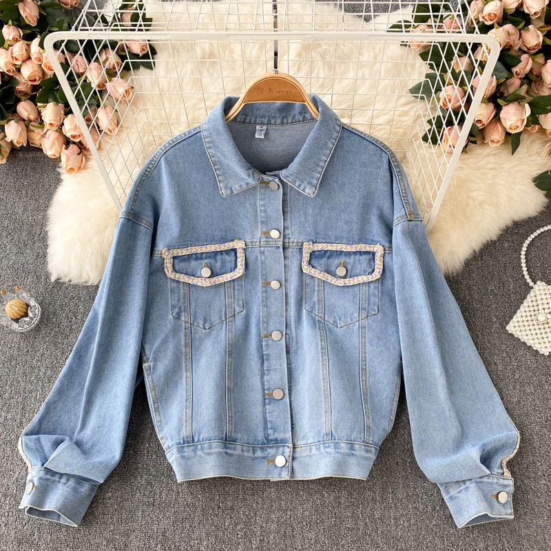 Denim Jacket Women's loose jacket fashion top  1544 Plaid Jacket Tartan Jacket Houndstooth Jacket