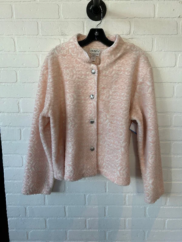 Jacket Fleece By Coldwater Creek In Pink & White, Size: Xl Zippered Jacket Buttoned Jacket Snapped Jacket