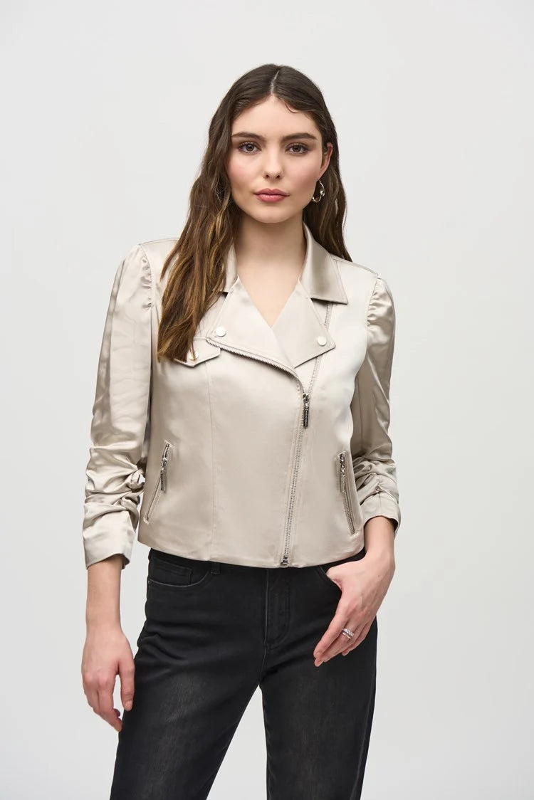 Joseph Ribkoff Satin Moto Jacket With Zippers Tailored Jacket Straight Jacket A-Line Jacket