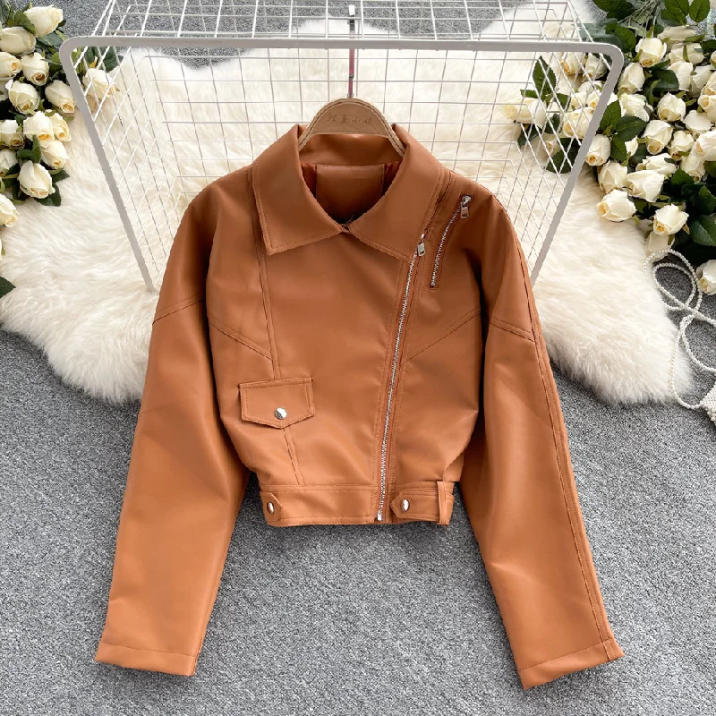 Leather women's slim and versatile Motorcycle Jacket  1559 Rayon Jacket Velvet Jacket Corduroy Jacket