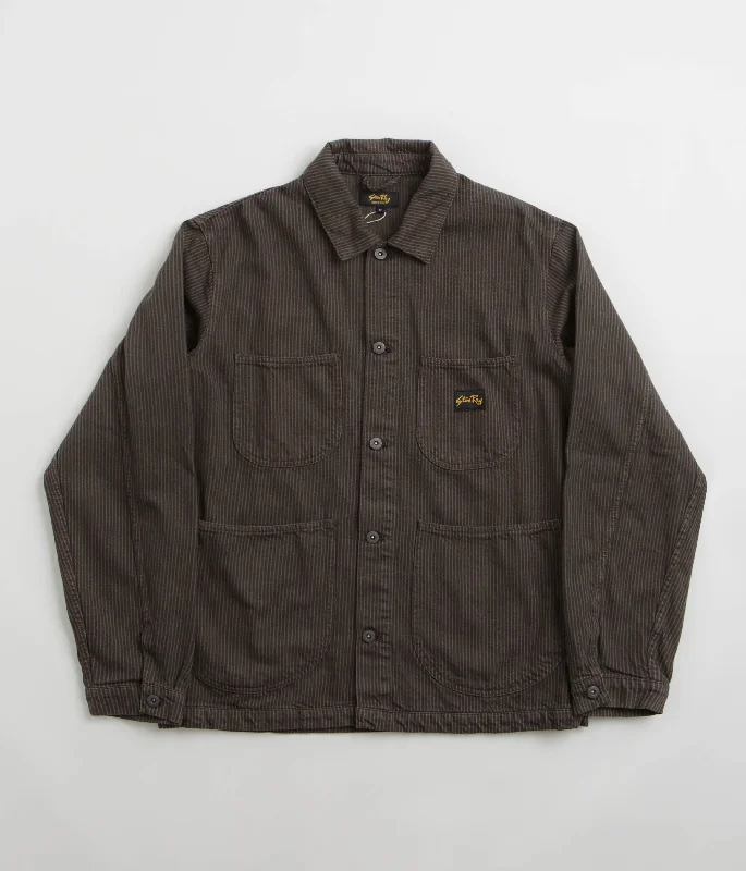 Stan Ray Coverall Jacket - Overdyed Charcoal Hickory Boat Neck Shawl Collar Notched Collar