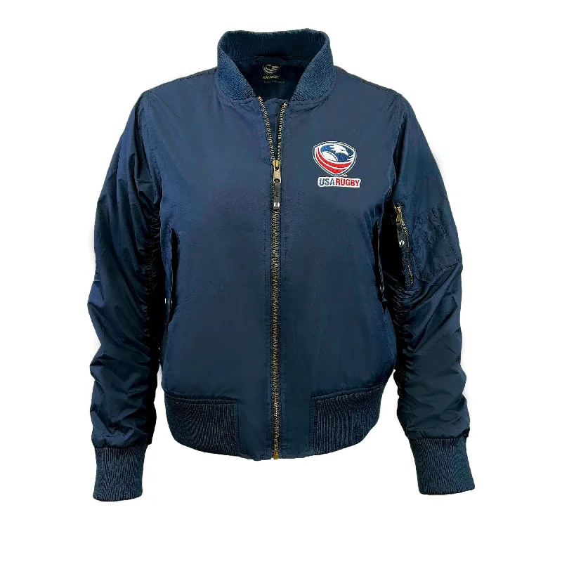 USA Rugby Women's Flight Bomber Jacket Snapped Jacket Toggled Jacket Drawstring Jacket