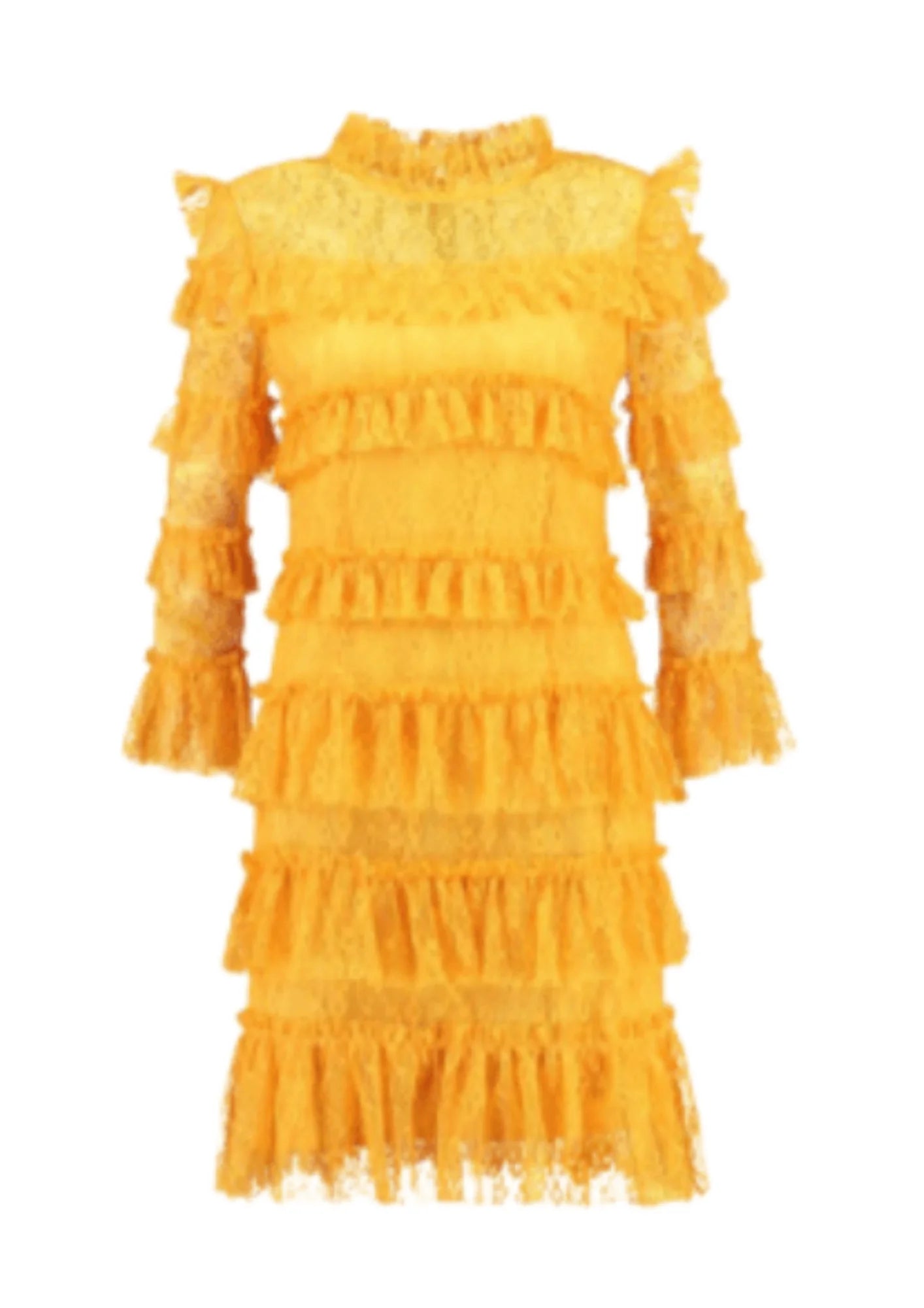 YELLOW MINI DRESS WITH RUFFLES Trendy Button-Detail Mini Dress