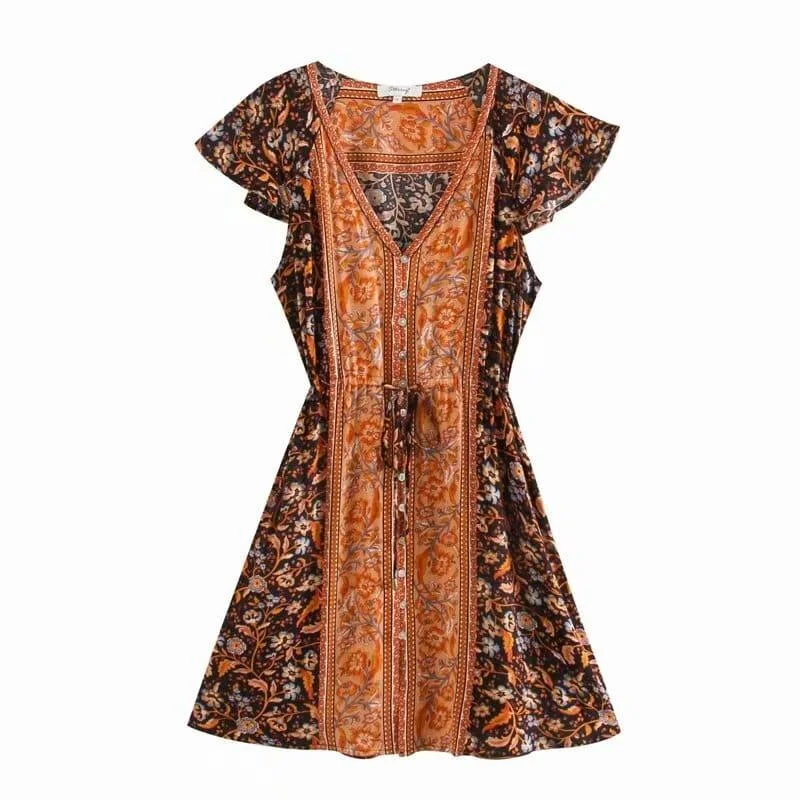 Ailith Boho Mini Dress ( 3 Colors ) Cozy Satin Mini Dress