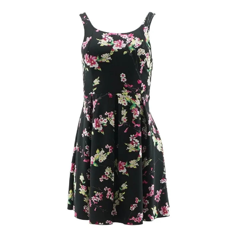 Black Floral Mini Dress Trendy Button-Detail Mini Dress