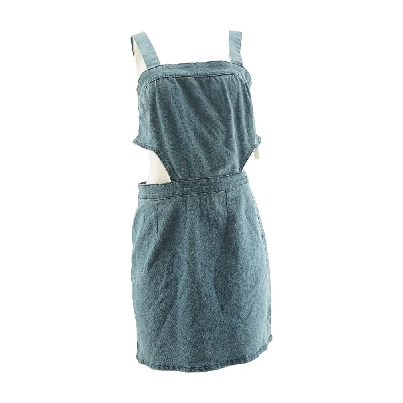 Blue Solid Mini Dress Cozy Wraparound Mini Dress