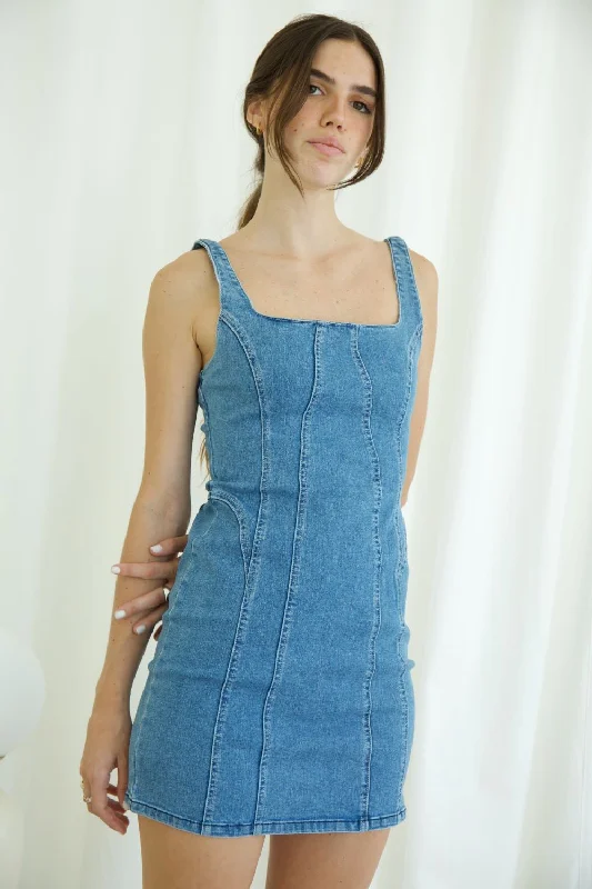 Charlie Denim Mini Dress Cozy Long Sleeve Mini Dress