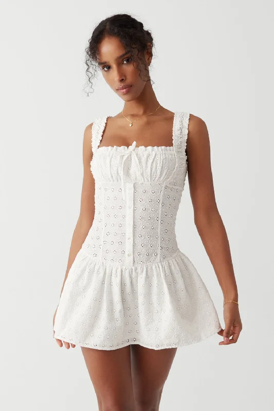 Christa Eyelet Mini Dress - Angel's Wing Stylish Short-Sleeve Mini Dress