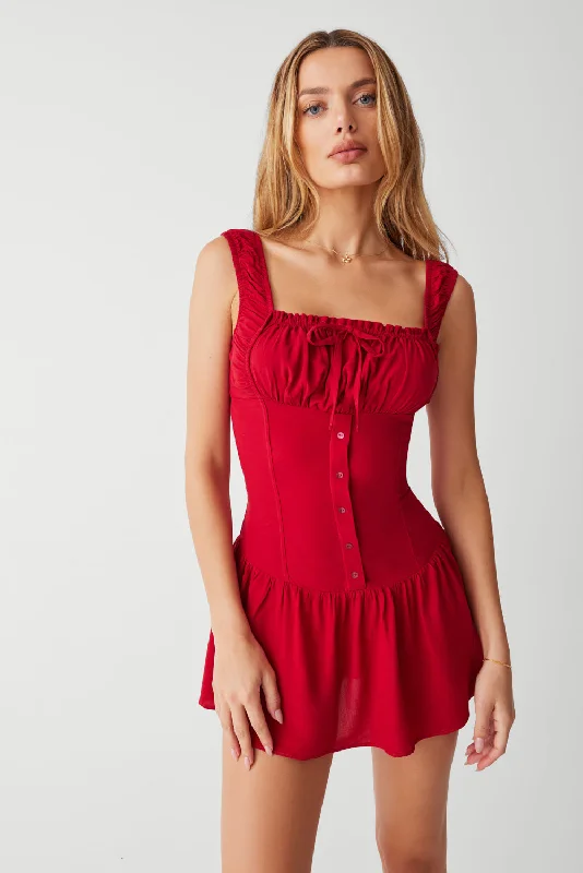 Christa Ruffle Mini Dress - Romance Stylish Button-Down Mini Dress