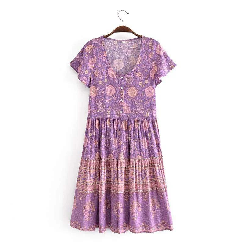 Chrysanne Purple Mini Dress Fashionable Boho-Chic Mini Dress