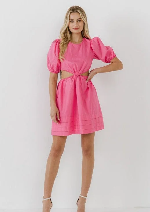 Fuchsia Cut-out Detail Mini Dress Fashionable A-Line Mini Dress