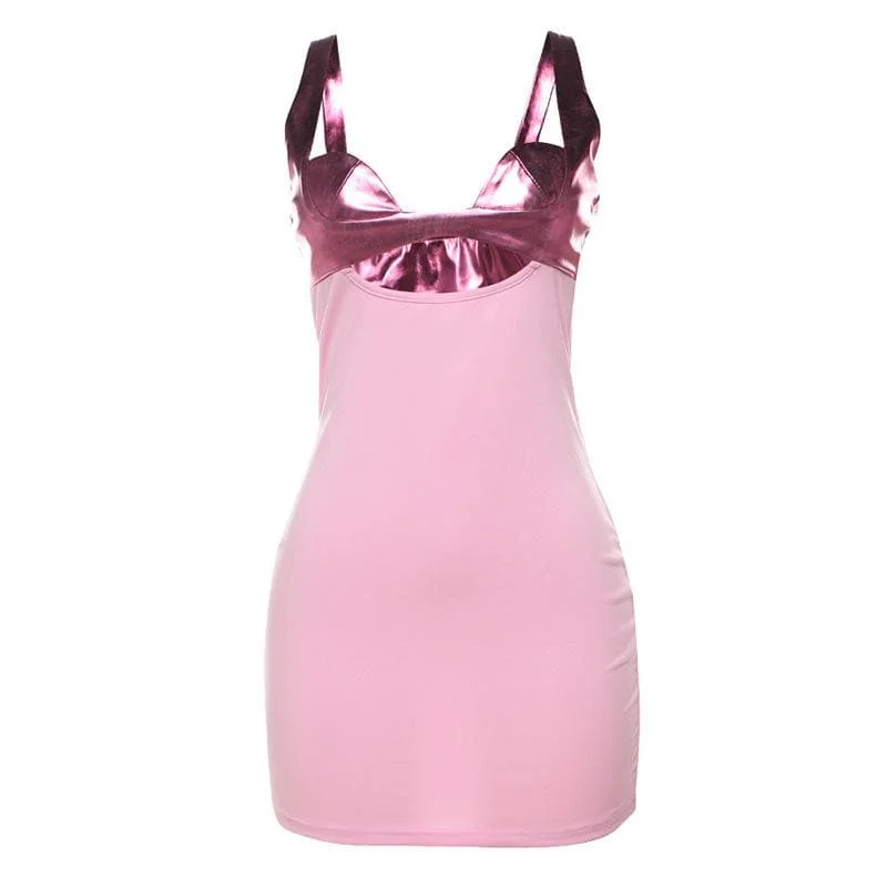 Hollow out metallic patchwork backless cami cut out mini dress Chic Halter Mini Dress